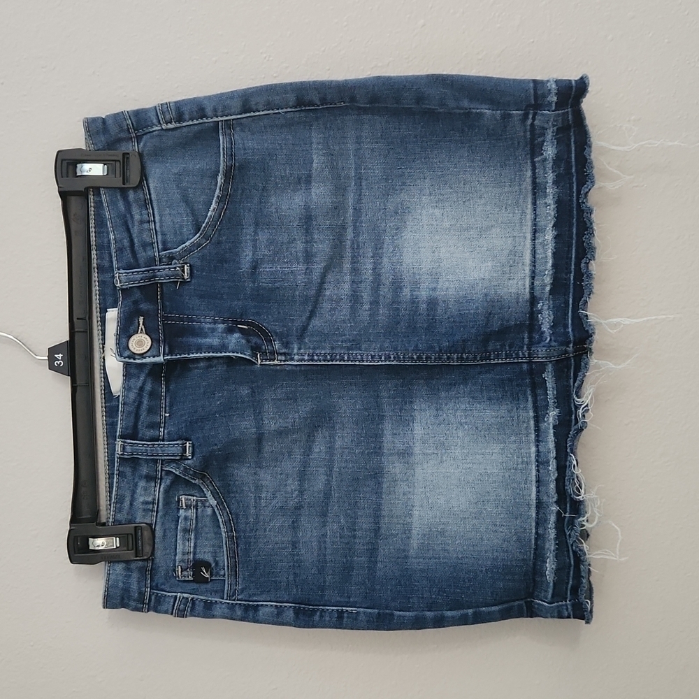 KanCan Blue Mini Skirt with Trendy Frayed Hem